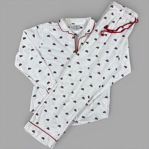 Petite Plume Women's Holiday Christmas PJ Set Pants Top White Red Size Small